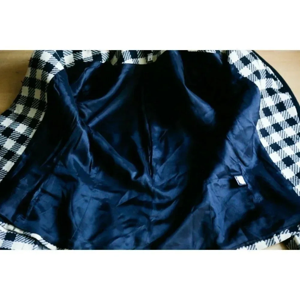 Vintage Wool Black White PlAid Notched Collar Fitted Cropped Chic Blazer M